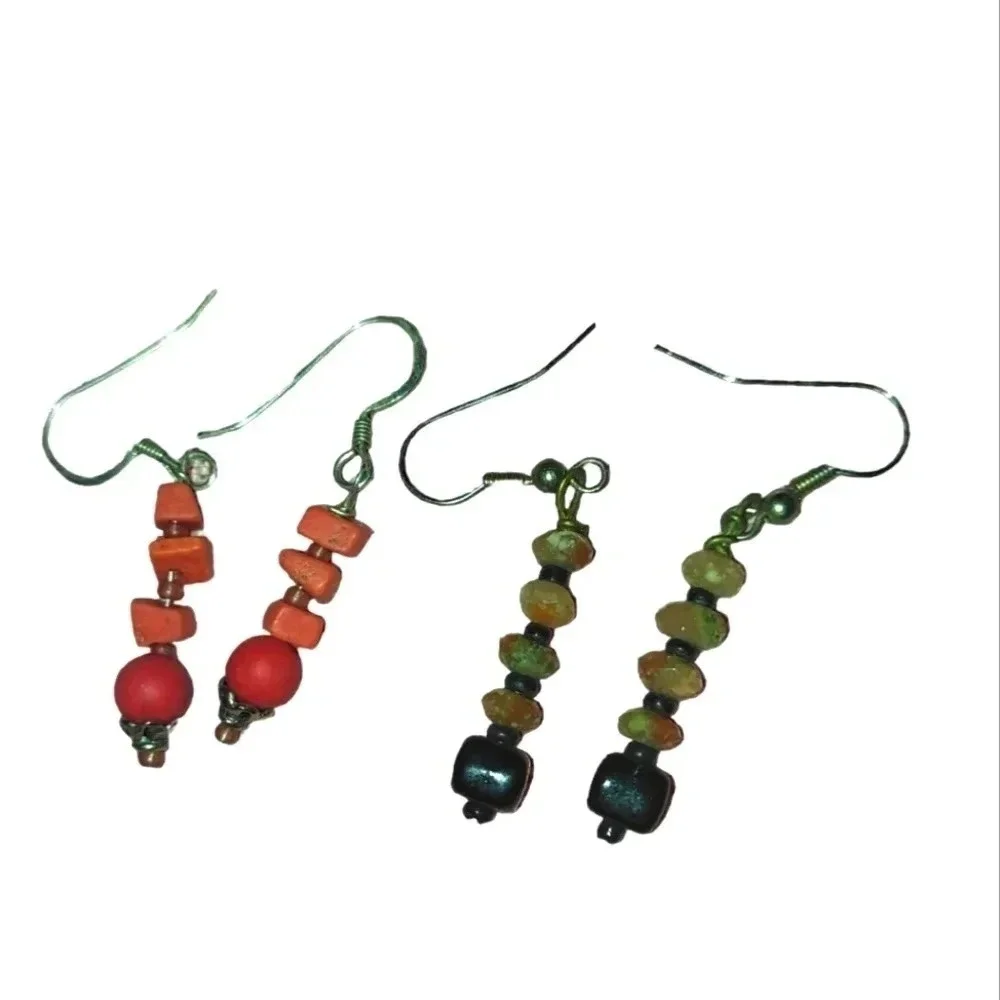 Set of Two Vintage Beaded Fish Hook Earrings